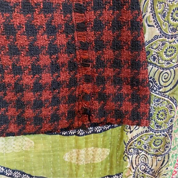 House of Harlow Red and Black Houndstooth Tweed Mini Skirt Size Medium - Picture 5 of 15